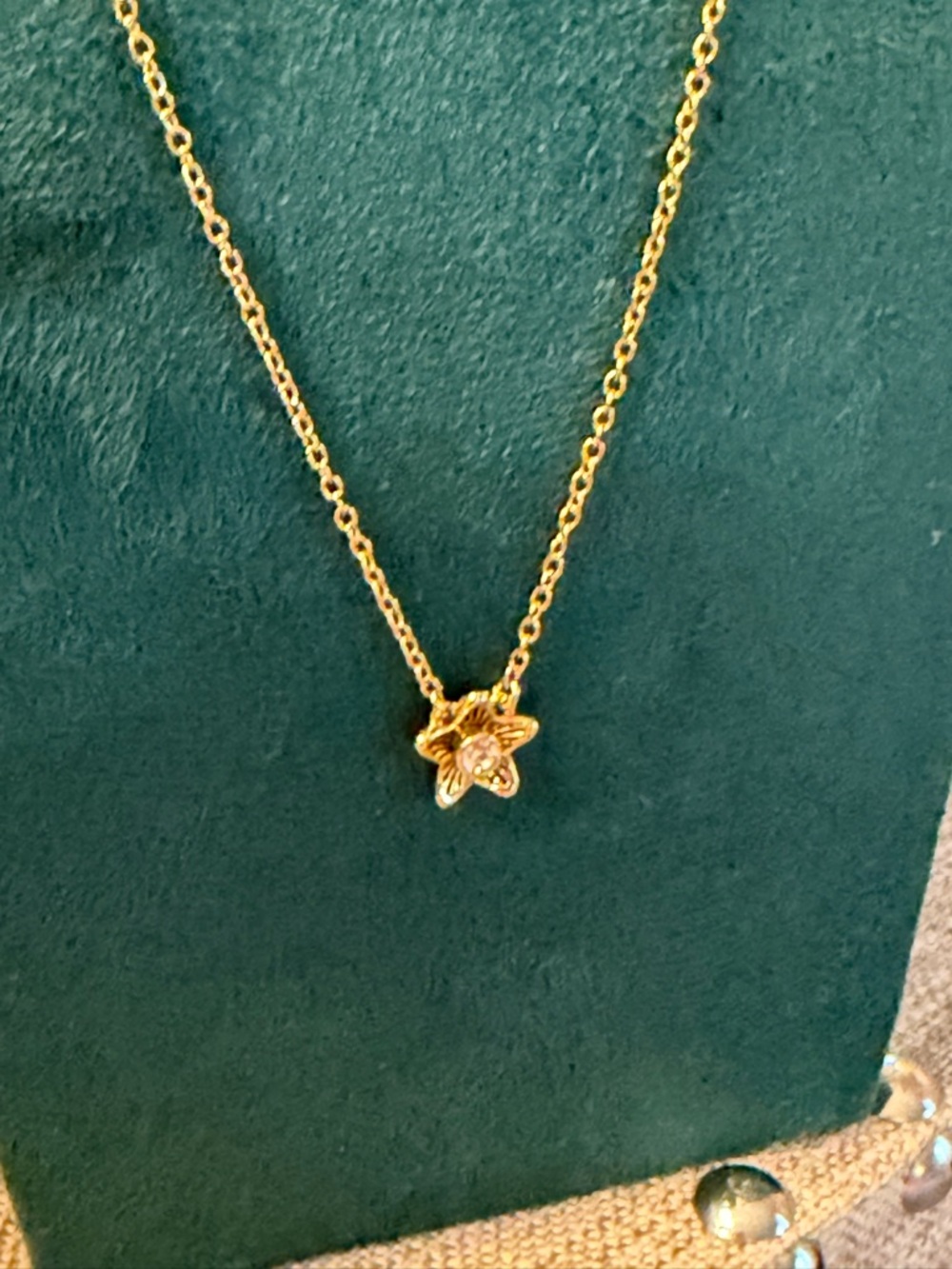 Coach NWOT Gold Flower Pendant Necklace with Clear Stone - Picture 3 of 11
